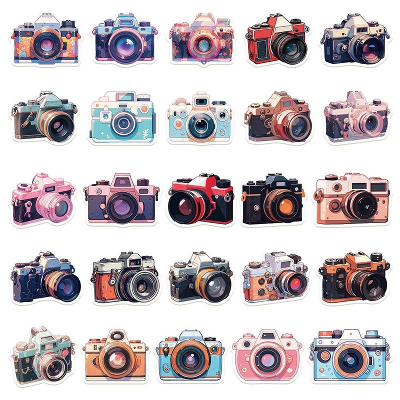 Vintage Camera Series Sticker, 50pcs/set Waterproof Self Adhesive Decor Paper, Decor Sticker for Greeting Card Water Bottle Laptop Phone Furniture 5