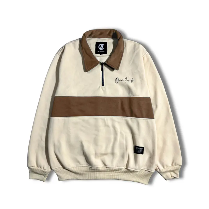 Jaket Rugby Half Zip Unisex Casual Sweater Kombinasi Pria Wanita Fleece Keren Crewneck Panjang Stiker Tebal Distro Cowok 6