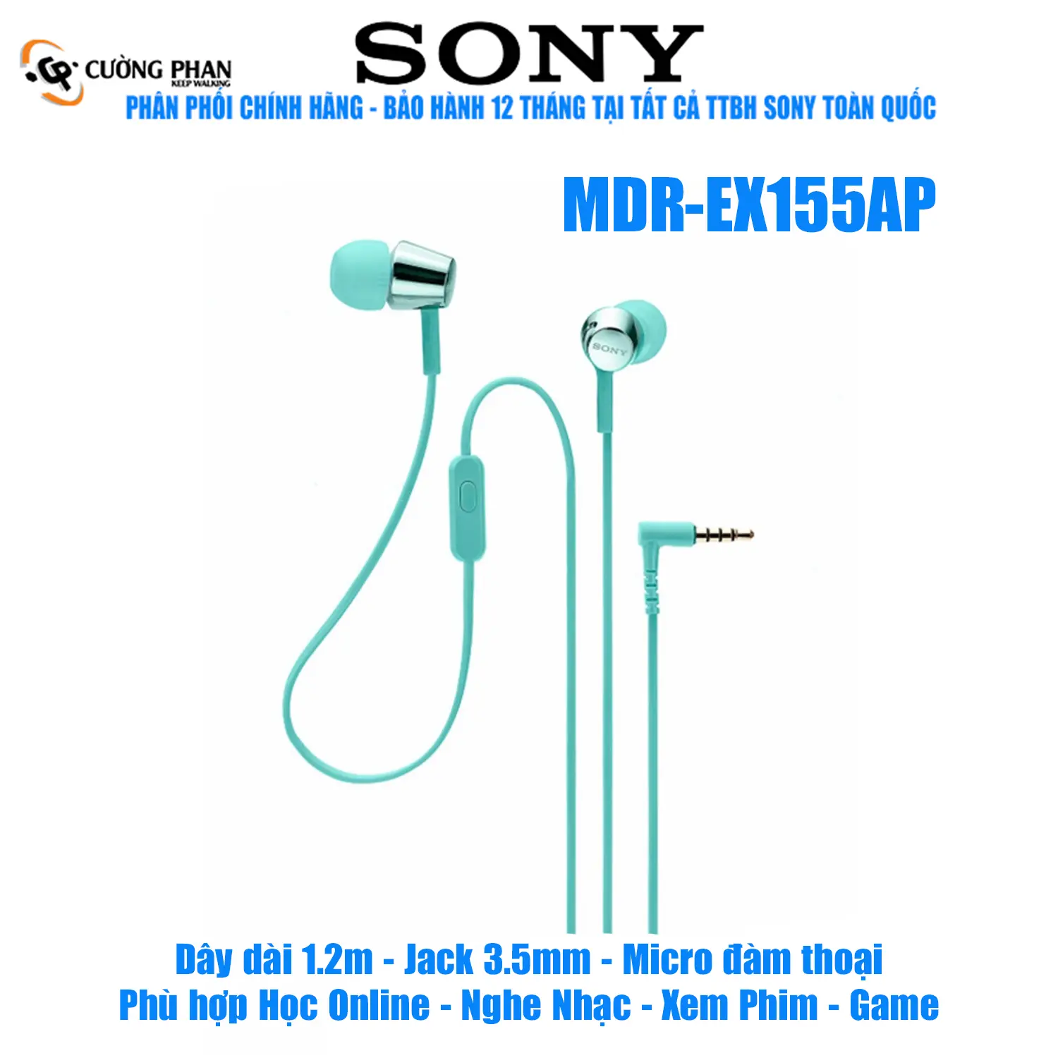SONY MDR-EX155AP, Tai Nghe Nhét Tai Có Micro Phù Hợp Nghe Nhạc Nhẹ, Học Ngoại Ngữ. Bảo Hành 12 Tháng Tại Tất Cả TTBH SONY Toàn Quốc. Có dây Micrô tích hợp Earphone