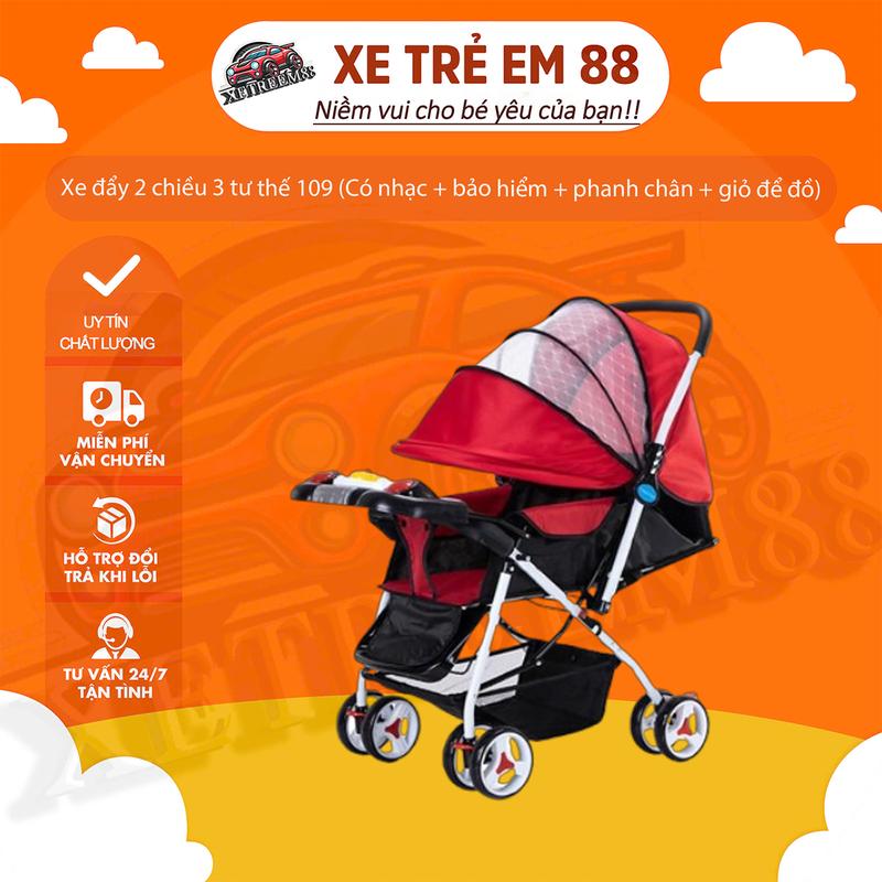 Xe đẩy 2 chiều 3 tư thế 109 (Có nhạc + bảo hiểm + phanh chân + giỏ để đồ) Cho Bé xe dayem Beige Có thể gập lại hợp kim nhôm đen cao cấp xe đẩy  chilux xe  đẩy Black Điều chỉnh được kinderkraft  xe xe  đẩy xe  đẩy xe đẩy xe  đẩy v9  xe đẩy xe đẩy xe đẩy