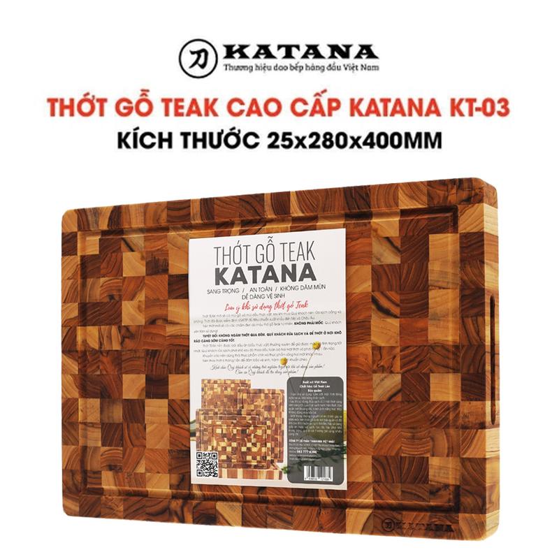 [ KT03] Thớt gỗ teak thái cao cấp KATANA cỡ lớn KT03 - chữ nhật kích thước 25x280x400mm