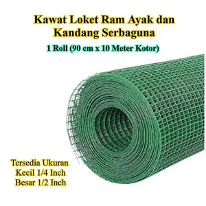 Kawat Ram PVC Hijau 1 Roll 10m x 90cm Anti Karat | Jaring Pagar Tanaman & Sekat Hewan | Kawat Loket Lapis Plastik Tebal Kuat Tahan Cuaca | Jaring 10 Meter