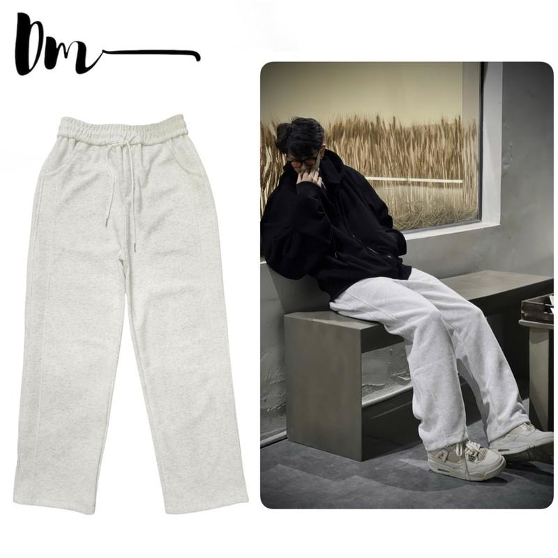 Quần xuông nỉ 2 da nam nữ mặc được cả mùa hè. Quần nỉ nam nữ cạp chun form xuông ống rộng Unisex Menswear.DM_04