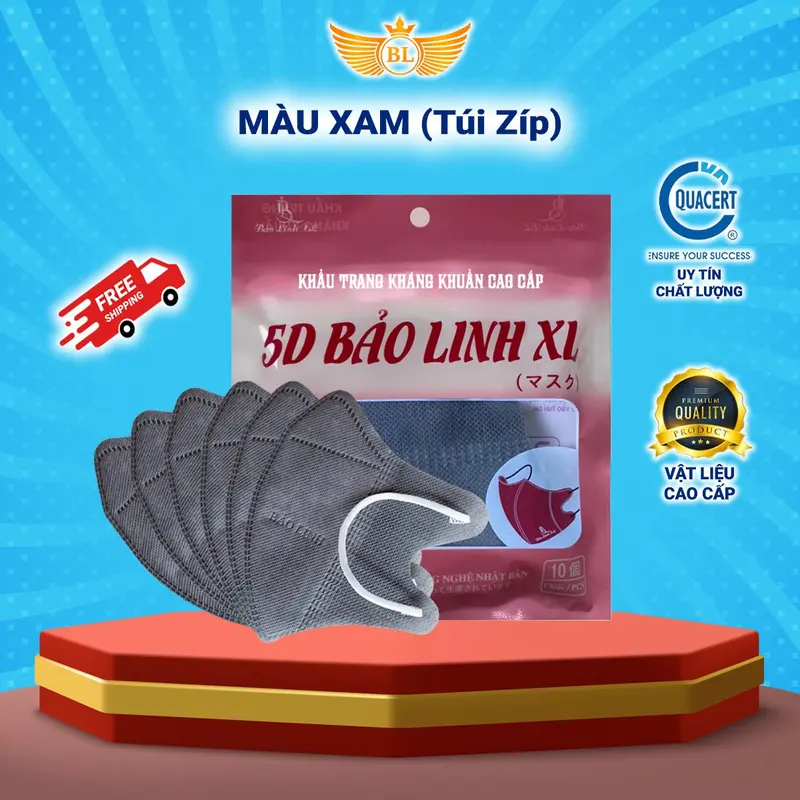 Thùng 100 chiếc khẩu trang 5D người lớn Bảo Linh XL chính hãng cao cấp dày dặn chống vi khuẩn, chống bụi mịn, chống tia UV. Nam Kiềng 3