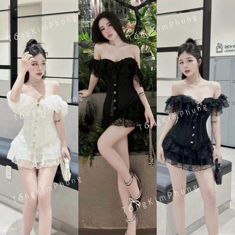 SÉT ÁO REN CÀI NƠ TRỄ VAI SANG CHẢNH+CVAY REN(có gọg định hình)