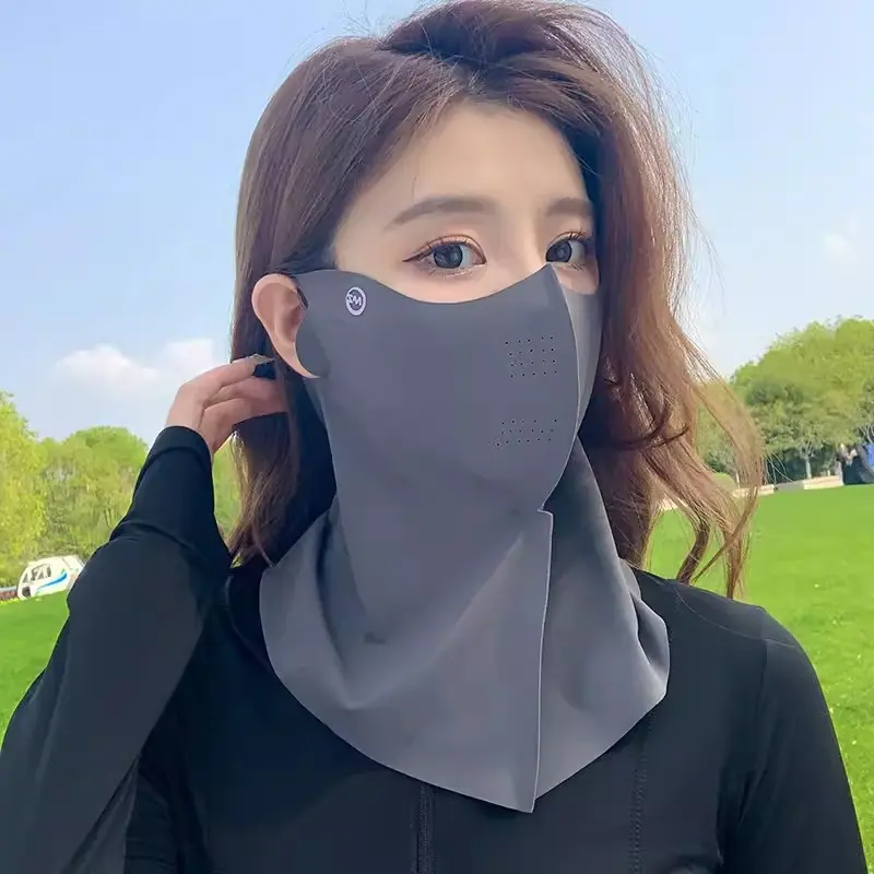 1pc New Ice Silk Sunblock Mask Women's Neck Protector Integrated Air Hole Cycling Mask 3D UV Protection Traceless Mask