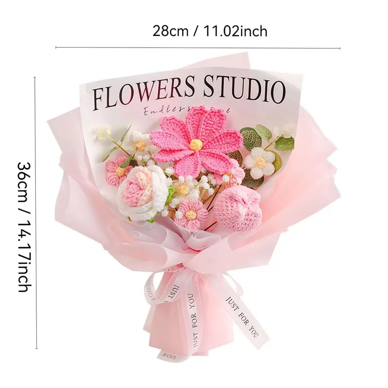 Artificial Flower Bouquet, Crochet Rose Bouquet, Faux Flower Bouquet, Decorative Flowers for Home Party Wedding Anniversary Festival, Fruit, Rosy Eternal Flowers 5