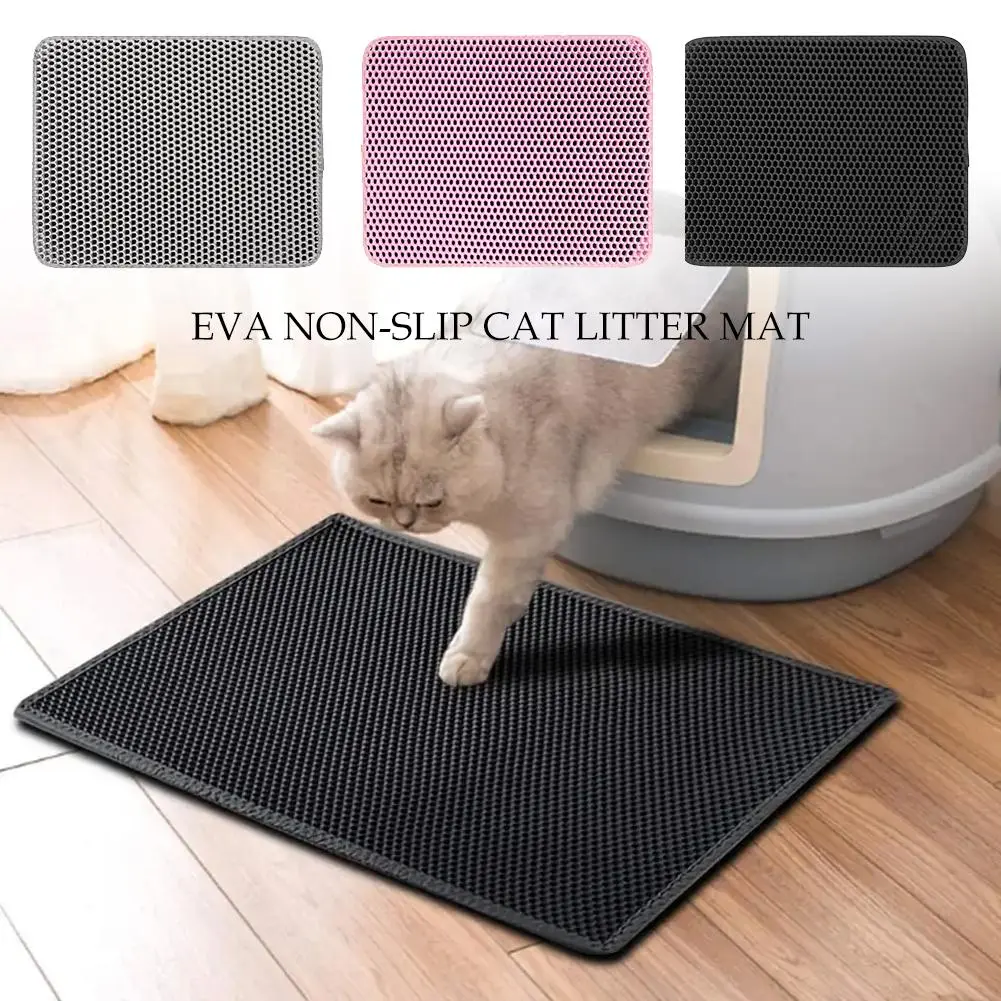Double Layered EVA NonSlip Cat Litter Mat for Summer Durable Pet Litter Box Filter Mat with U7N0