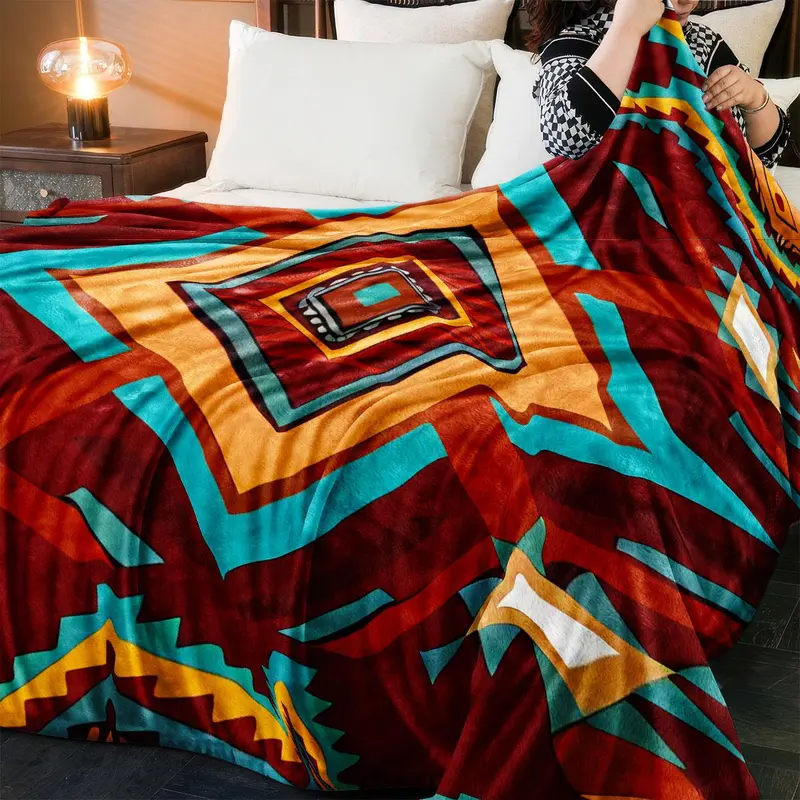 Geometric Pattern Blanket, Soft Comfortable Throw Blanket, Warm Napping Blanket for Home Office Living Room Bedroom, Bedroom Refresh Decor 5