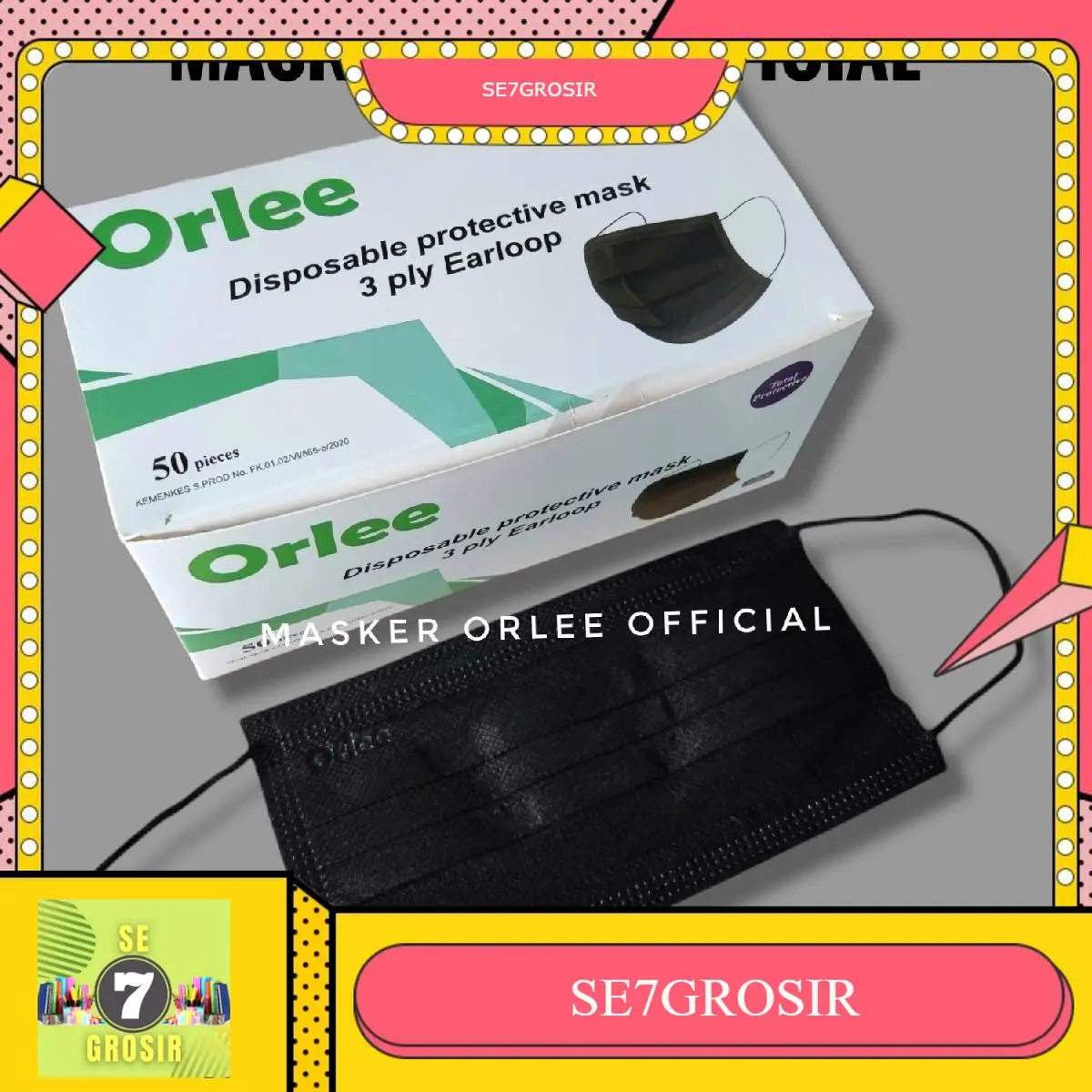Masker Orlee EARLOOP Hitam (50pcs)