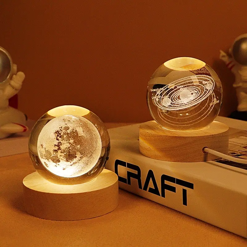 LAMPU BUAT KAMAR TIDUR LAMPU HIAS LED LAMPU HIAS KAMAR TIDUR HADIAH SPESIAL LAMPU MALAM BULAN BOLA KRISTAL Kayu 2