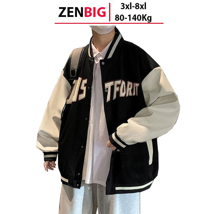 (80-140kg) Áo khoác bomber nam big size Zenbig chuyên áo cho người mập người béo Menswear Jacket Baggy Đen