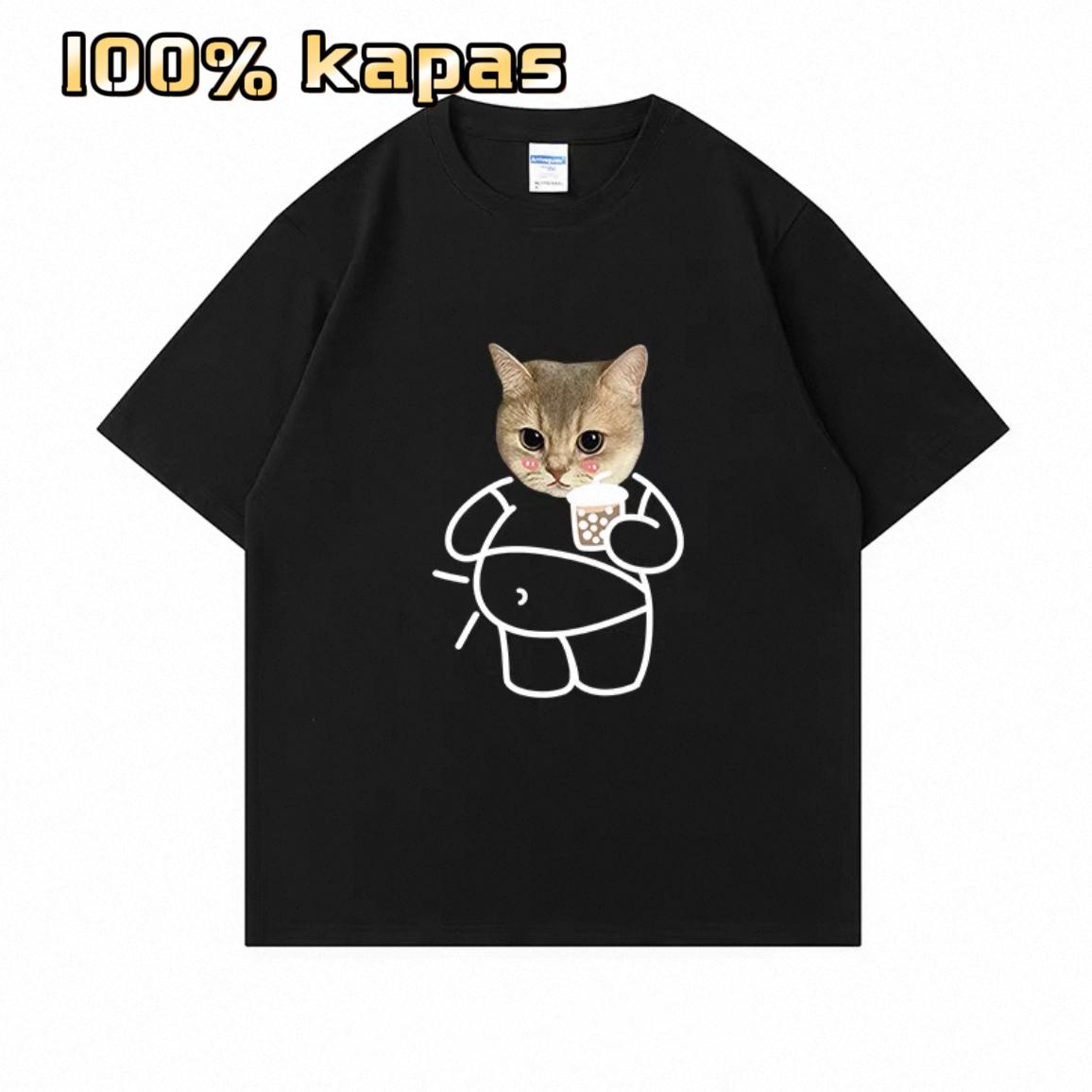 Atasan Cetak untuk Pria dan Wanita Musim Panas 2026 Baru Longgar Berat Katun Murni Kaos Lengan Pendek