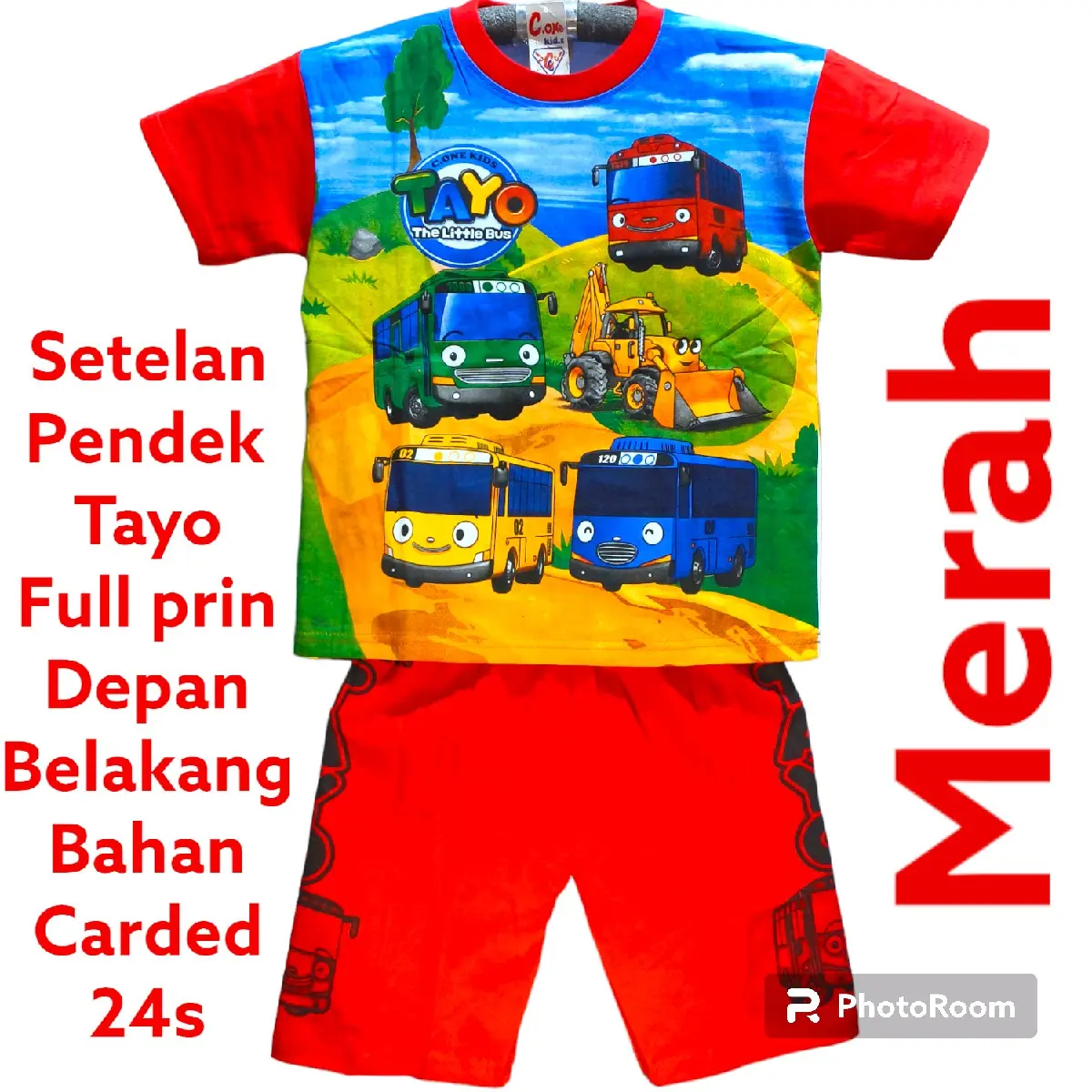 setelan pendek anak laki-laki tayo full prin 2-9 tahun