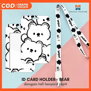 (N008) NAME TAG WOW BEAR / WARNA HIAM PUTIH / BERUANG DENGAN TALI GANTUNGAN JEPIT LEBAR 1.5CM