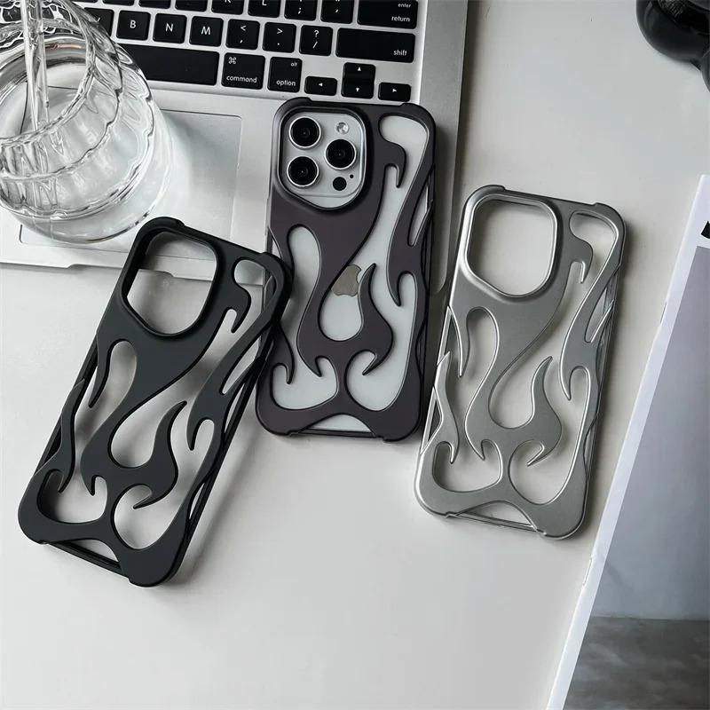 Ốp Điện Thoại Thiết Kế Ngọn Lửa Rỗng 3D, Dành Cho Iphone16, 15, 14, 13, 12, 11, Pro Max Plus, Cá Nhân Hóa Sáng Tạo, Thích Hợp Cho Nam Và Nữ, Chống Rơi, Chống Sốc, Ốp Bảo Vệ Toàn Diện, 15pro, 14pro, 13pro