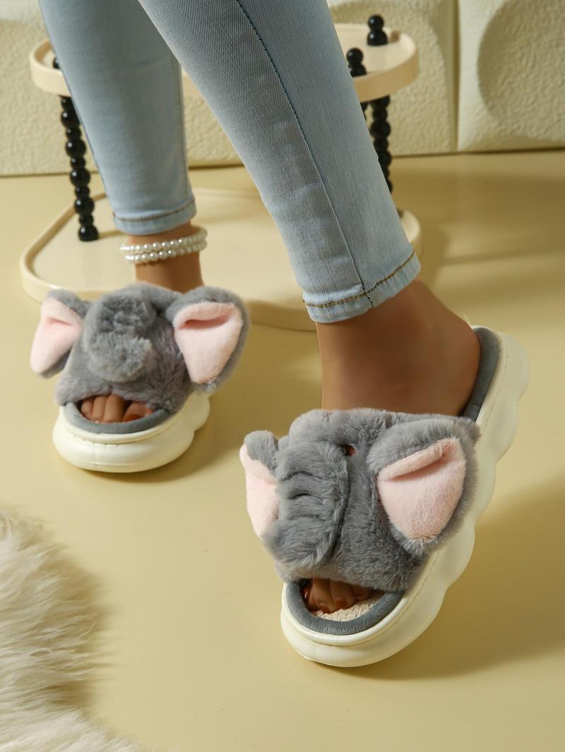 Product Introduction of Women's Cute Cartoon Elephant Design Plush Slippers, Casual Soft Comfortable Home Slippers, Warm Slippers for Indoor & Outdoor Use for Fall & Winter 9