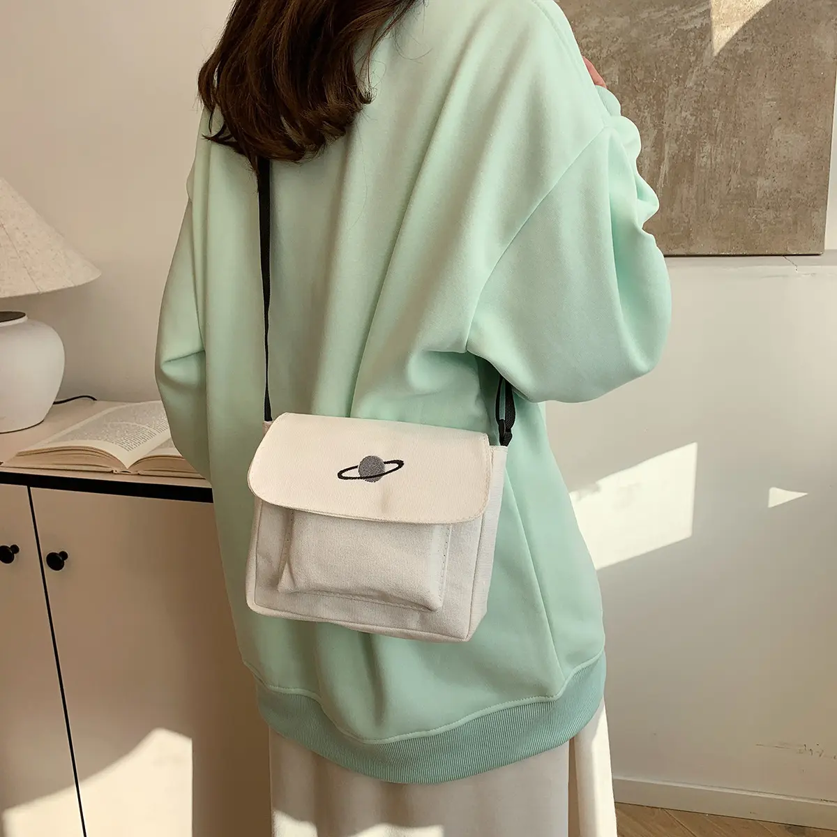 Ins Canvas Bag for Women, Autumn and Winter New Style, Student Crossbody Bag, Japanese Style, Large Capacity Handheld Shoulder Bag
