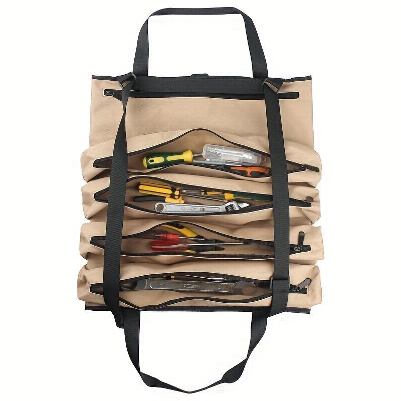 Letter Patch Decor Portable Roll Up Tools Storage Bag, Tools Organizer With Zipper Pockets, Large Capacity Tools Wrap Roll Storage Case for Home & Outdoor Use 4