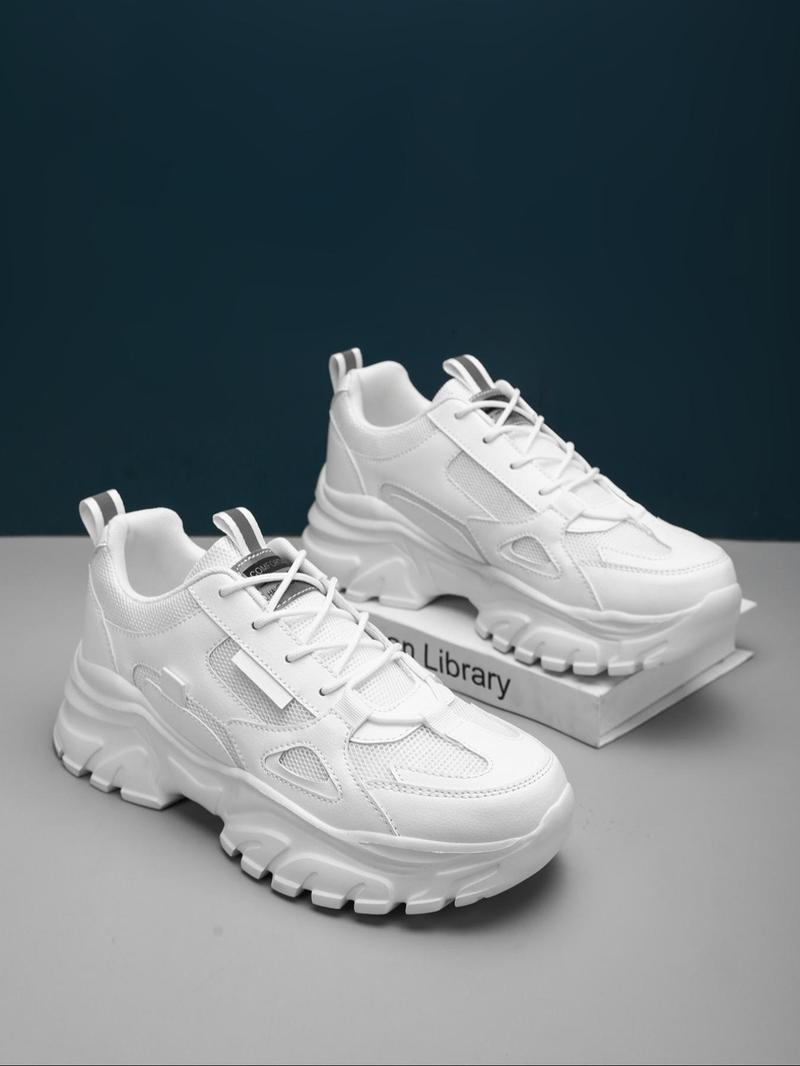 Product Introduction of Men's Fashionable Lace Up Contrast Mesh Sneakers, Casual Comfortable Breathable Sports Running Shoes, Male All-match Round Toe Chunky Sneakers for Daily Life 8
