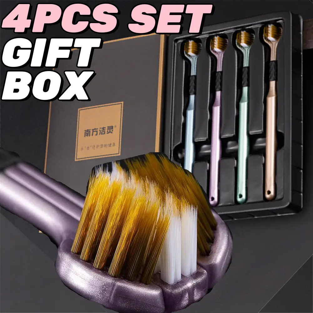 4PCS Gift Box Packaging Triple Sided Toothbrush With Soft Bristles For Adults Men And Women Ultra Soft Bristle Oral Care Safety Teeth Brush For Oral Health