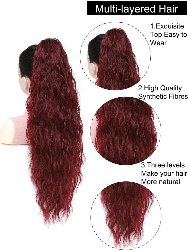 28 Inch Long Wave Claw Clip on Ponytail Hair Weave Extensions, Heat Resistant Fake Pony Tail Synthetic Hairpiece for Women, Synthetic Wavy Ponytail Extension for Daily Party 5