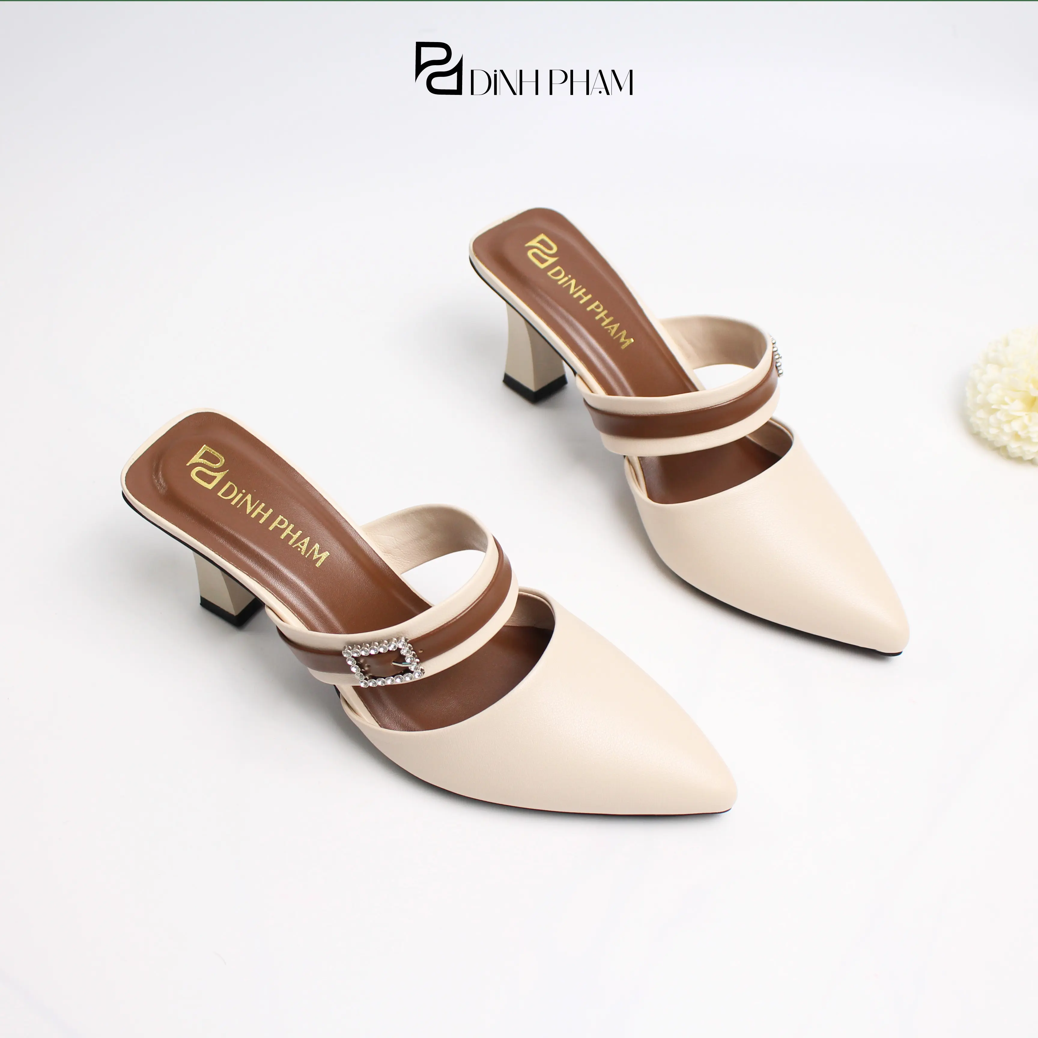 Giày Sục Nữ  SQ Cao 5 Phân Mùa Kem Da Mờ, Đế Cao Su Mềm Êm - DéP Shoes