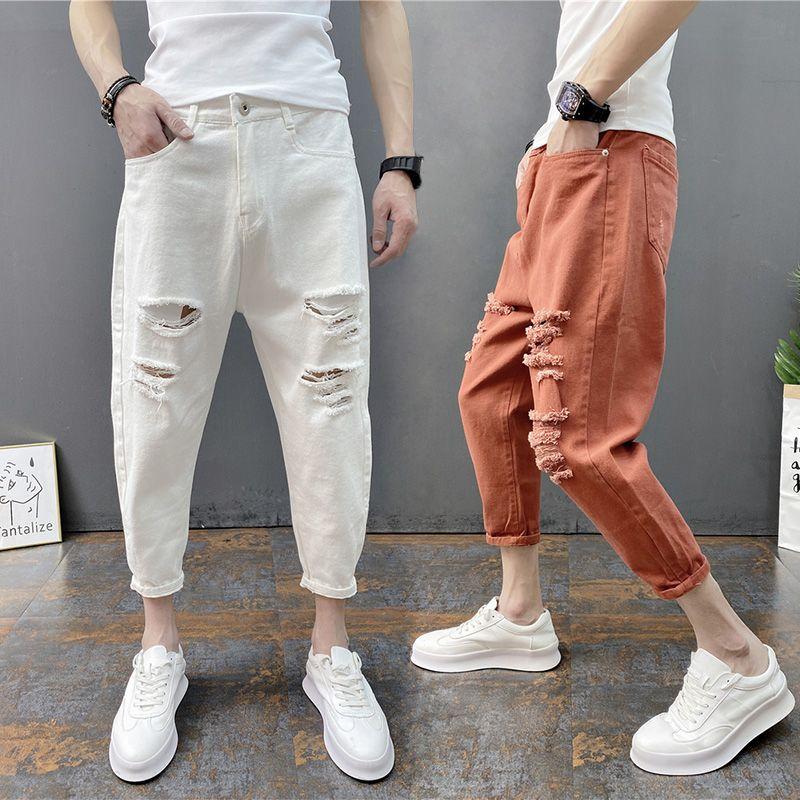 Quần Bò Mỏng Rách Lớn, Dành Cho Nam Giới, Phong Cách Hàn Quốc, Hợp Xu hướng, Hợp Xu hướng, Quần Cropped Xén, Quần Jogger Harem, TF_store2023 Hàng Mới Về Menswear Pants Có Túi 5