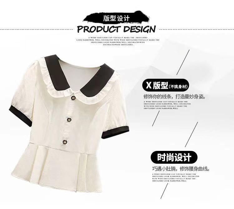 Product Introduction of Áo Sơ Mi Cổ Búp Bê Ngắn Tay, Dành Cho Nữ, Phong Cách Mùa Xuân Và Mùa Hè 2024, Eo Bó Sát, Phong Cách Phương Tây, Áo Sơ Mi Nhỏ Đẹp, Áo Chống Lão Hóa, Ôm Sát, Hàng Mới Về 21