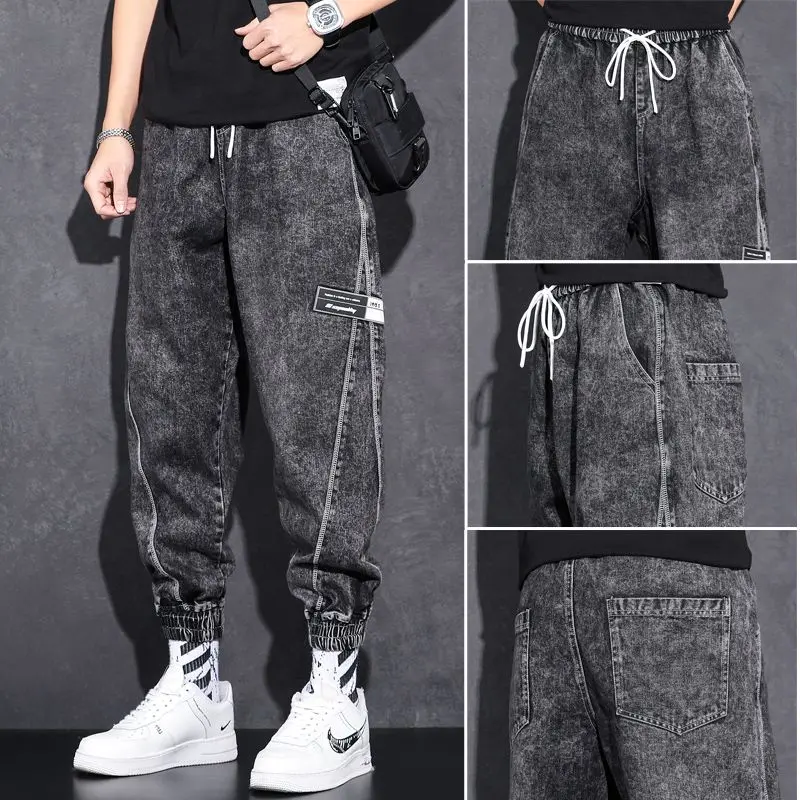 Quần Jean Jogger Dáng Rộng Vừa Vặn, Thương Hiệu Hợp Xu Hướng Dành Cho Nam Giới, Hàng Mới Về Năm 2021, Thích Hợp Cho Mùa Xuân Và Mùa Hè, Eo Co Giãn, Quần Dài Thường Ngày Phong Cách Harem