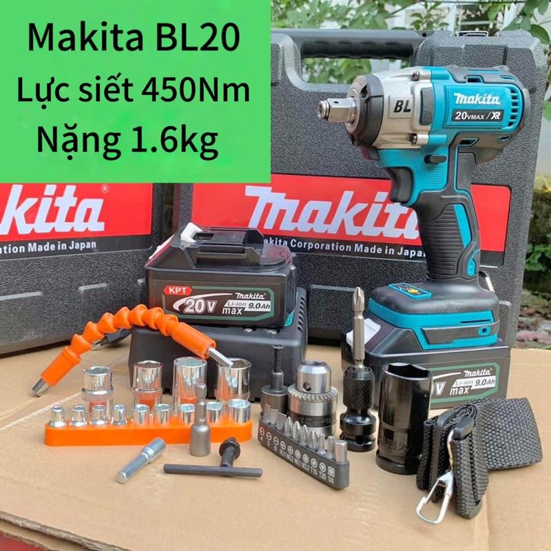 Máy siết bulong MAKITA BL 20V Không Chổi Than,3 Đèn Led Trợ Sáng-khoan tường bắn vít siết ốc + Tặng Full phụ kiện