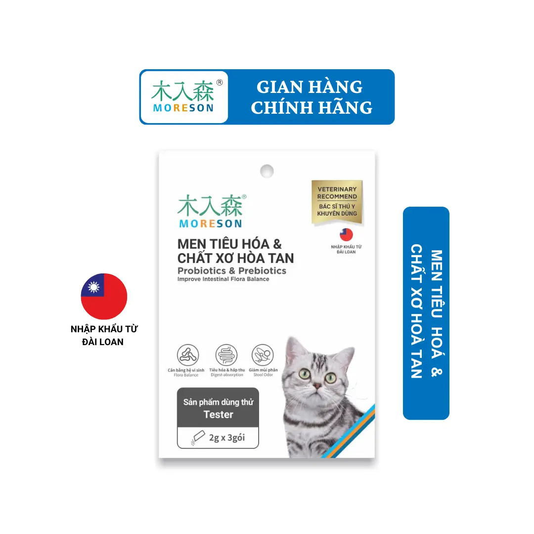 (3 gói trải nghiệm) MORESON Men Tiêu Hoá - Chất Xơ Hoà Tan Cho Mèo | 4 tỷ lợi khuẩn dành riêng cho Mèo + chất xơ hỗ trợ hệ tiêu hoá