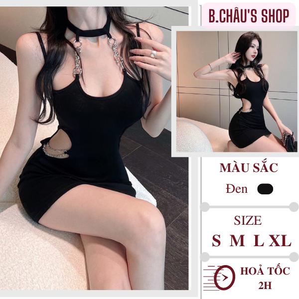 Đầm sexy khoét eo phối dây xích đi bar đi quẩy | Váy body hở lưng gợi cảm Khuy Nữ