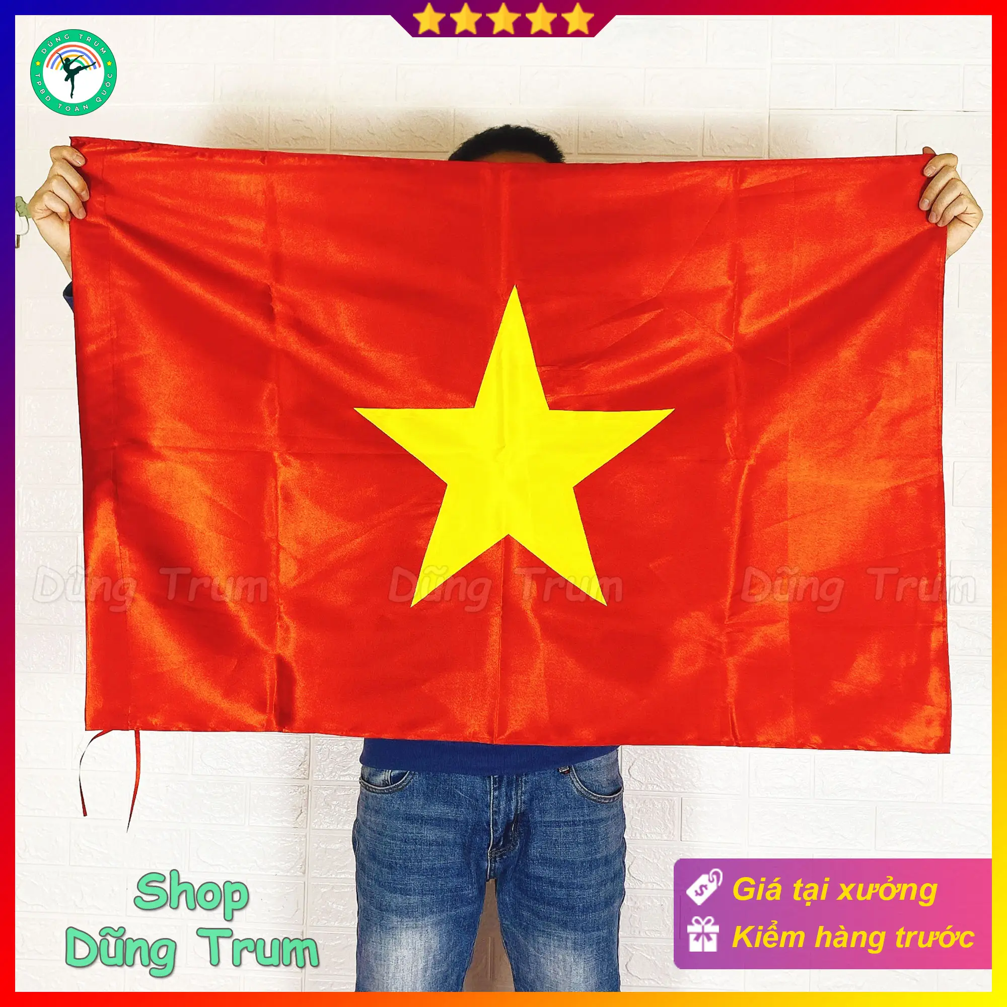 Cờ Tổ Quốc vải Sa Tanh chịu nắng mưa đầy đủ kích thước