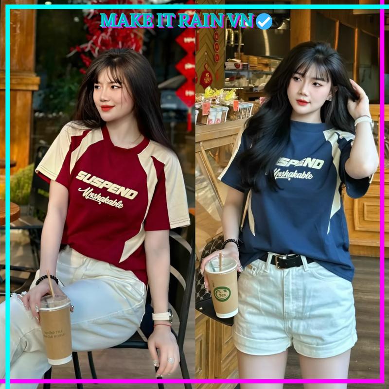 [MUA ÁO CÓ QUÀ] Áo Thun Nam Nữ Raglan SUSPEND Make It Rain, Áo Phông Unisex Form Rộng Top Women Cổ Tròn Đỏ