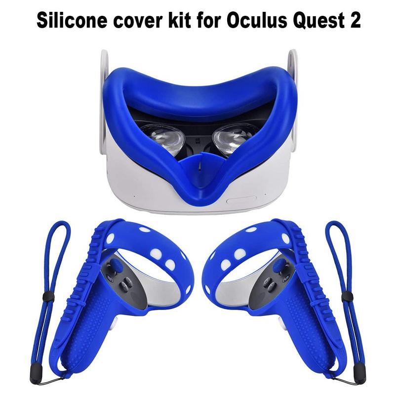 Silicone Cover Kit for Oculus Quest 2, 1 Set Multipurpose VR Accessories Including Silicone Face Cover, Controller Covers with Hand Strap and Joystick Caps 2