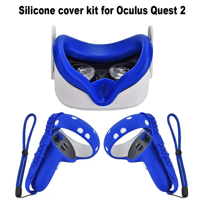 Silicone Cover Kit for Oculus Quest 2, 1 Set Multipurpose VR Accessories Including Silicone Face Cover, Controller Covers with Hand Strap and Joystick Caps 2