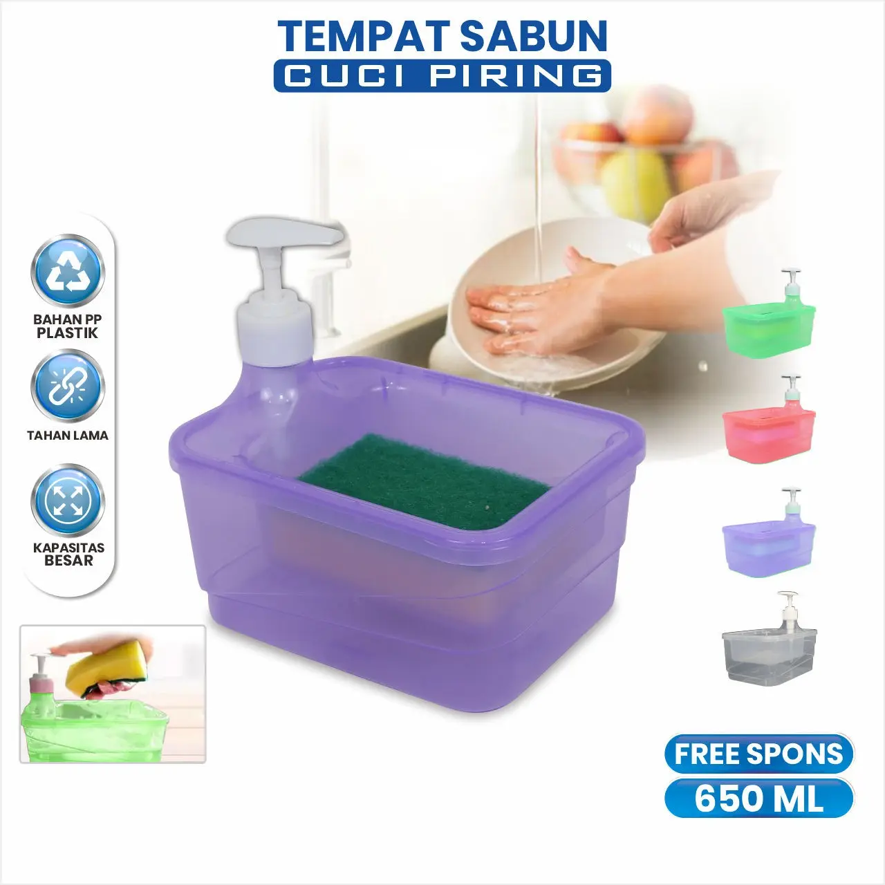[COD] GD C1001 Tempat Sabun Cuci Piring Petak 650ML dengan Spons