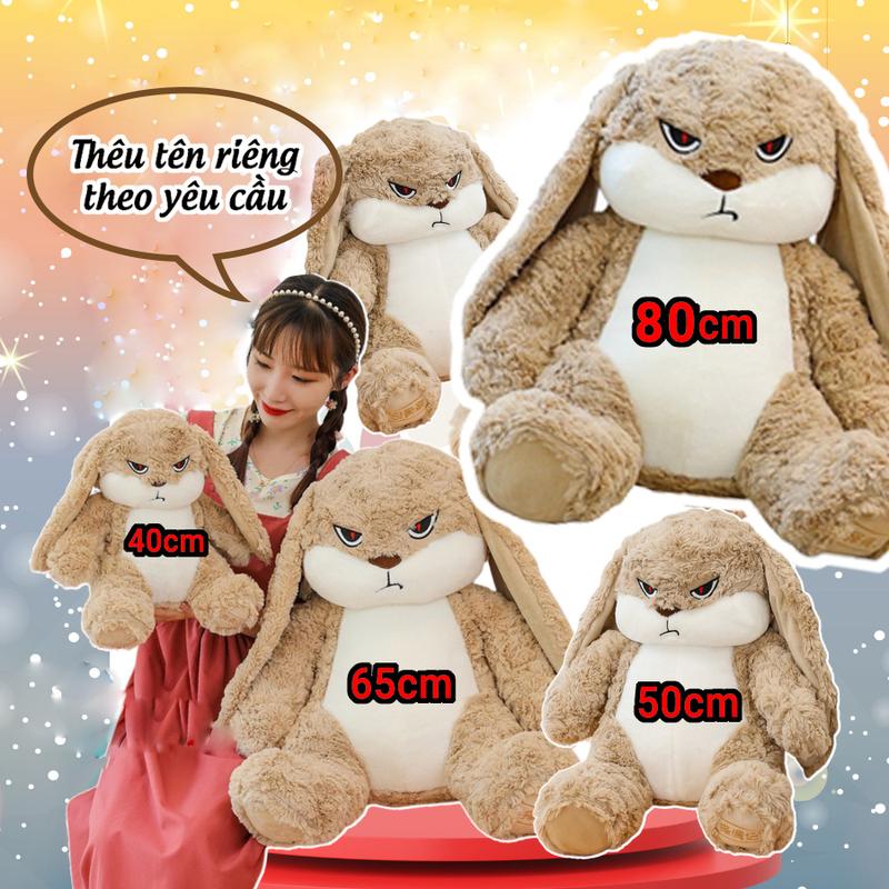   THÊU TÊN  Gấu Bông Thỏ Bunny Mặt Quạo - Thỏ Hung Hăng Tai Dài Lông Mềm Đáng Yêu Dễ Thương xinh xắn Thú Bông Toy 