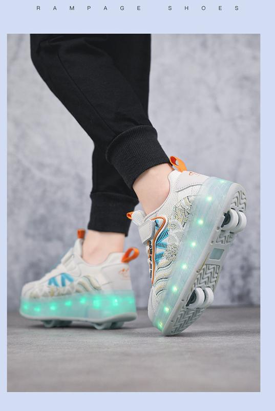 Product Introduction of Girls' Shoes 2024 New Children's Breathable Mesh Surface Sneaker Girls the Skating Shoes Medium and Big Children Boys Pulley with Lights Trendy Heelys 18