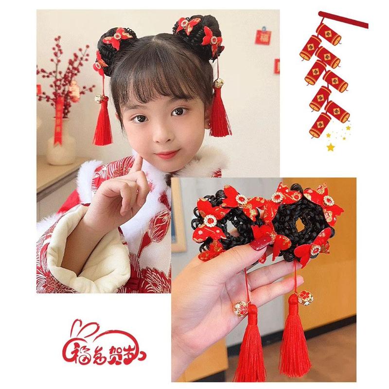 Product Introduction of Tóc Giả Trẻ Em, Phụ Kiện Tóc Scrunchies Bóng Tua Rua, cài tóc Cô Gái Năm, Phong Cách Cổ Trang Mới, C4J1 29