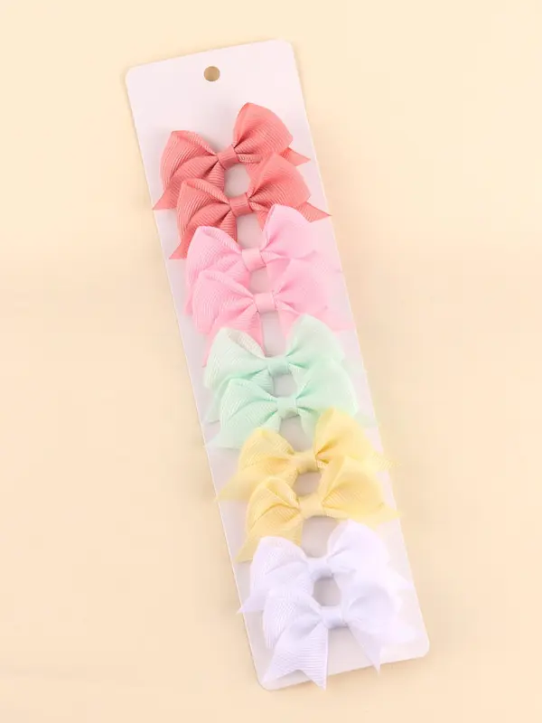 Cute Bow Decor Hair Clip, 2024 New Style Solid Color Ribbon Baby Bows Hair Clips for Girls, Fashion Mini Hair Accessories for Women & Girls 0