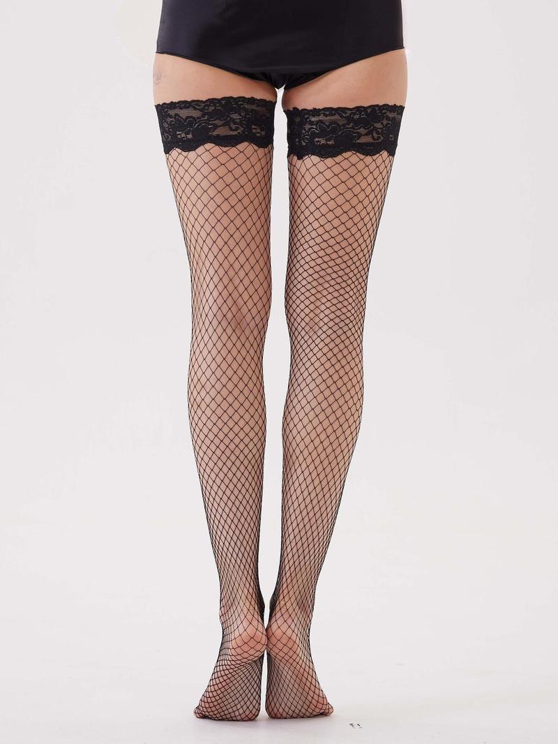 Product Introduction of Women's Fishnet Stockings, Comfy Breathable Sexy Solid Color Knee-High Socks for Daily Wear, Ladies Stockings for All Seasons 3