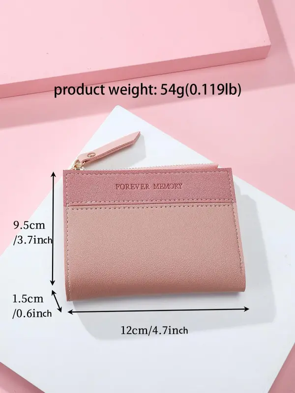 Minimalist Solid Color Short Bifold Wallet for Women, Casual Zipper Design PU Leather Wallet with Multi Card Slots, All-match Card Holder for Women & Girls, Valentine's Day, Gift 1