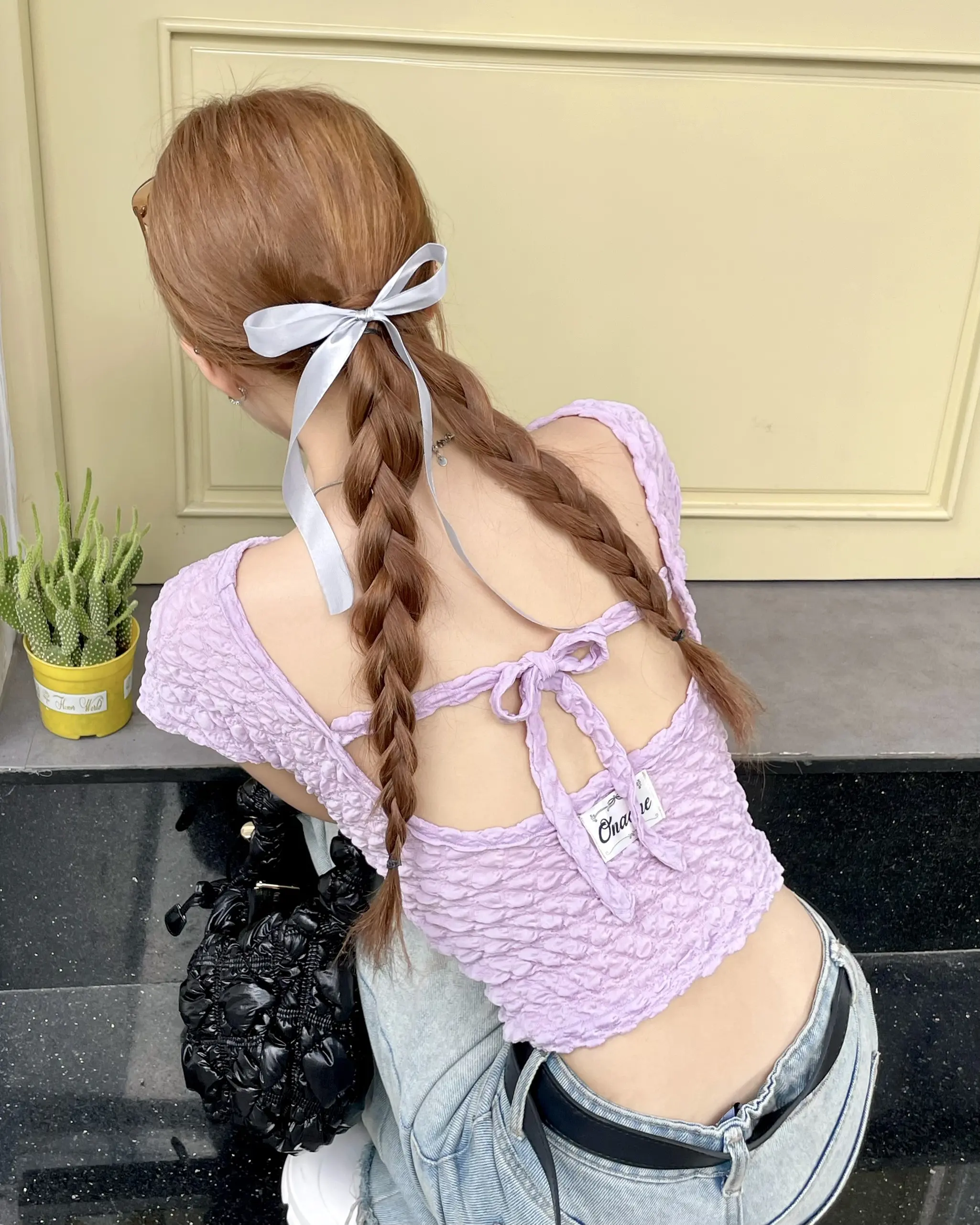 Áo Hở Lưng Dây Nơ Tùy Chỉnh ( Tặng kèm Nơ Ruy Băng ) | Yuumi Croptop - ONAONE