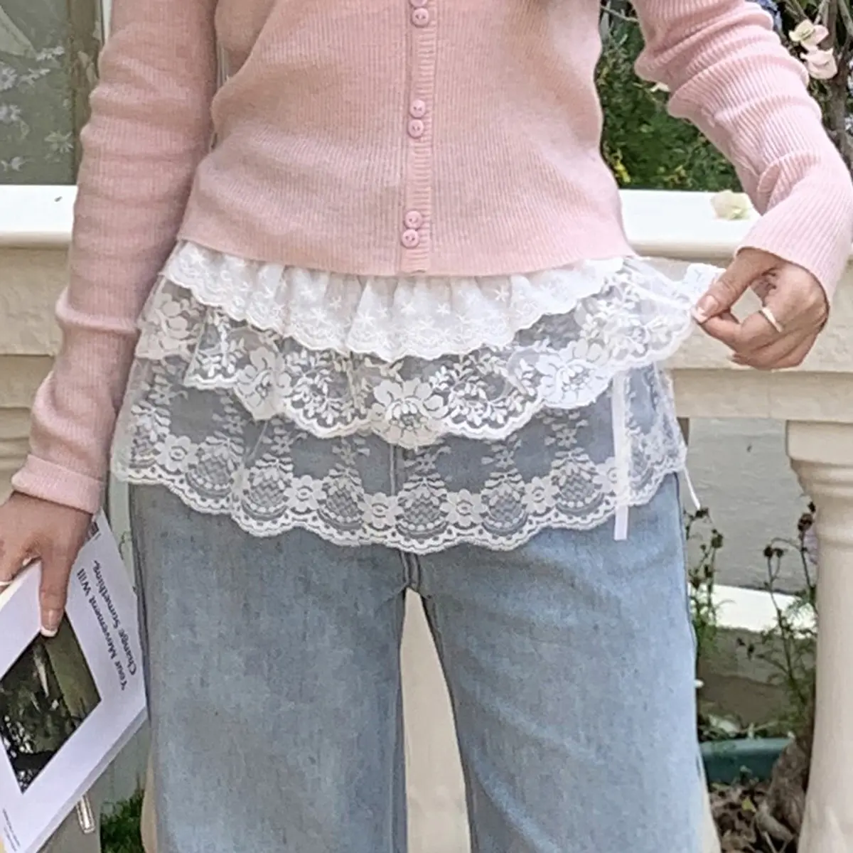 Womens Lace Shirt Extender Flower See Through Tie-up Half Shirts for Layering Clothing Accessories