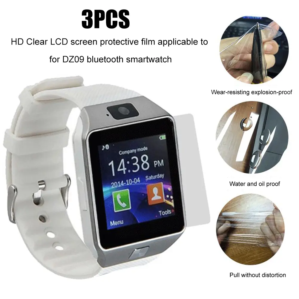 3Pcs/Set High Clarity Clear LCD Screen Protector Films for DZ09 Bluetooth-compatible Smart Watch
