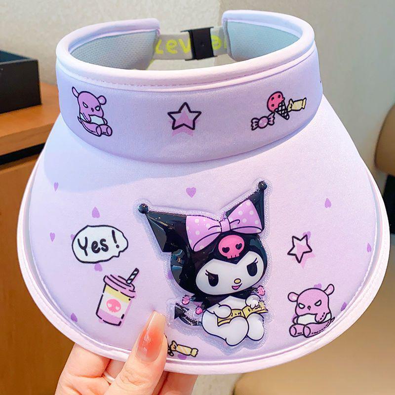 Mũ Trẻ Em, Sanrio, Thiết Kế Kuromi, Phong Cách Hoạt Hình, Mũ Che Nắng, Thích Hợp Cho Mùa Hè, Cho Bé Gái, Chống Nắng Và Chống Tia Cực Tím, Kiểu Đầu Rỗng, Mũ Chống Nắng 5