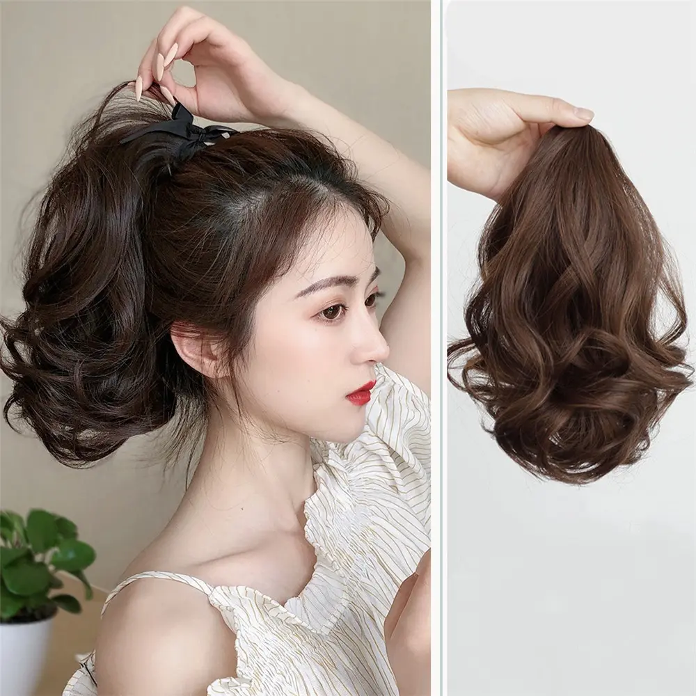 Rambut palsu fesyen untuk wanita dan kanak-kanak perempuan, ekor kuda rambut kerinting panjang, gaya pembalut, bunga pir, ekor kuda palsu, rambut palsu gelombang dalam, sehelai, aksesori rambut