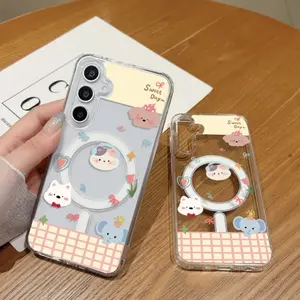 hewan kartun Case untuk Samsung A16 A55 A56 A17 A07 A06 A26 A36 A15 A35 A54 S25 Ultra S26 Edge S24 FE S23 Kemewahan Magnetik Transparan Tahan Guncangan Cover